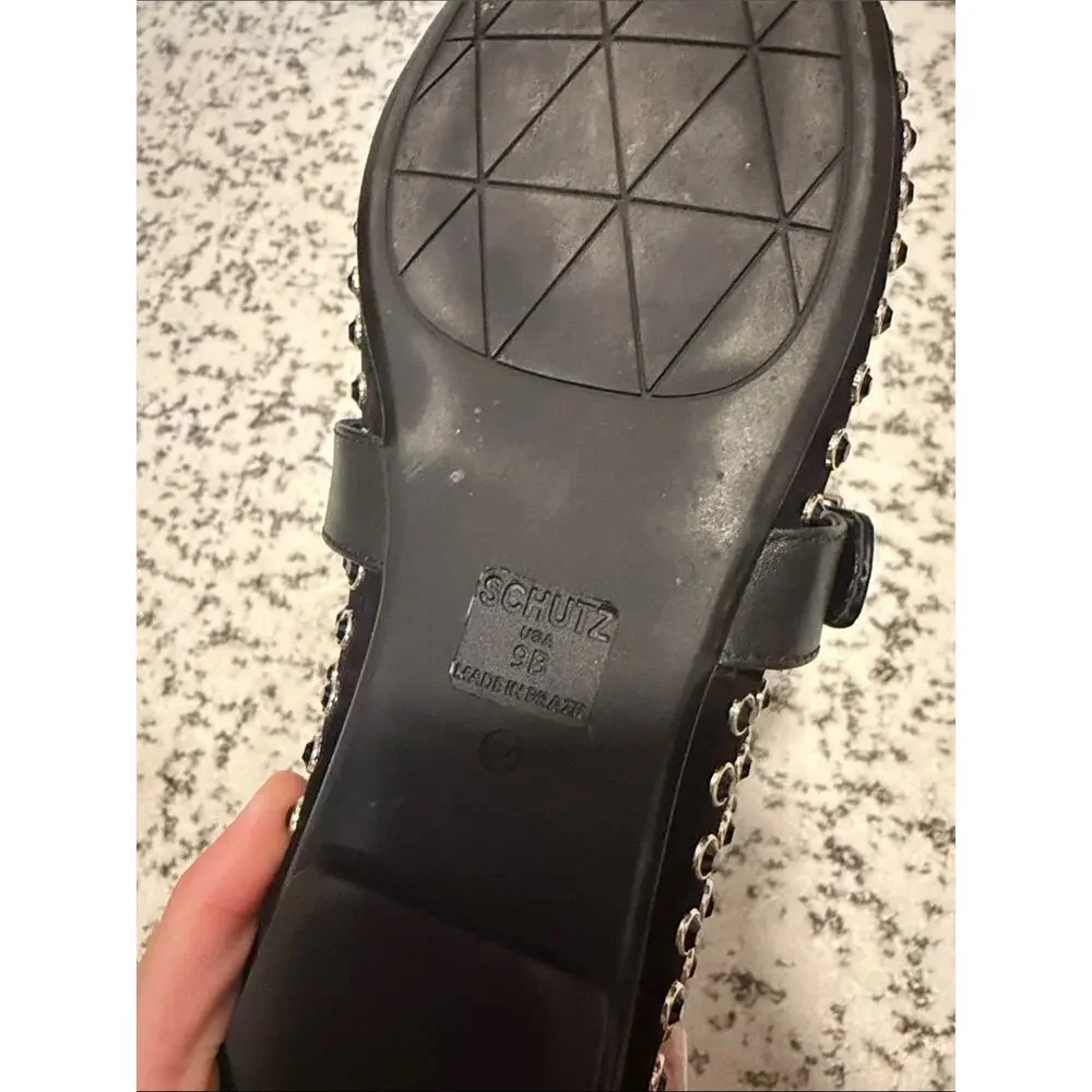 Shutz Studded Black Mary Jane Flats with Buckle Size 9